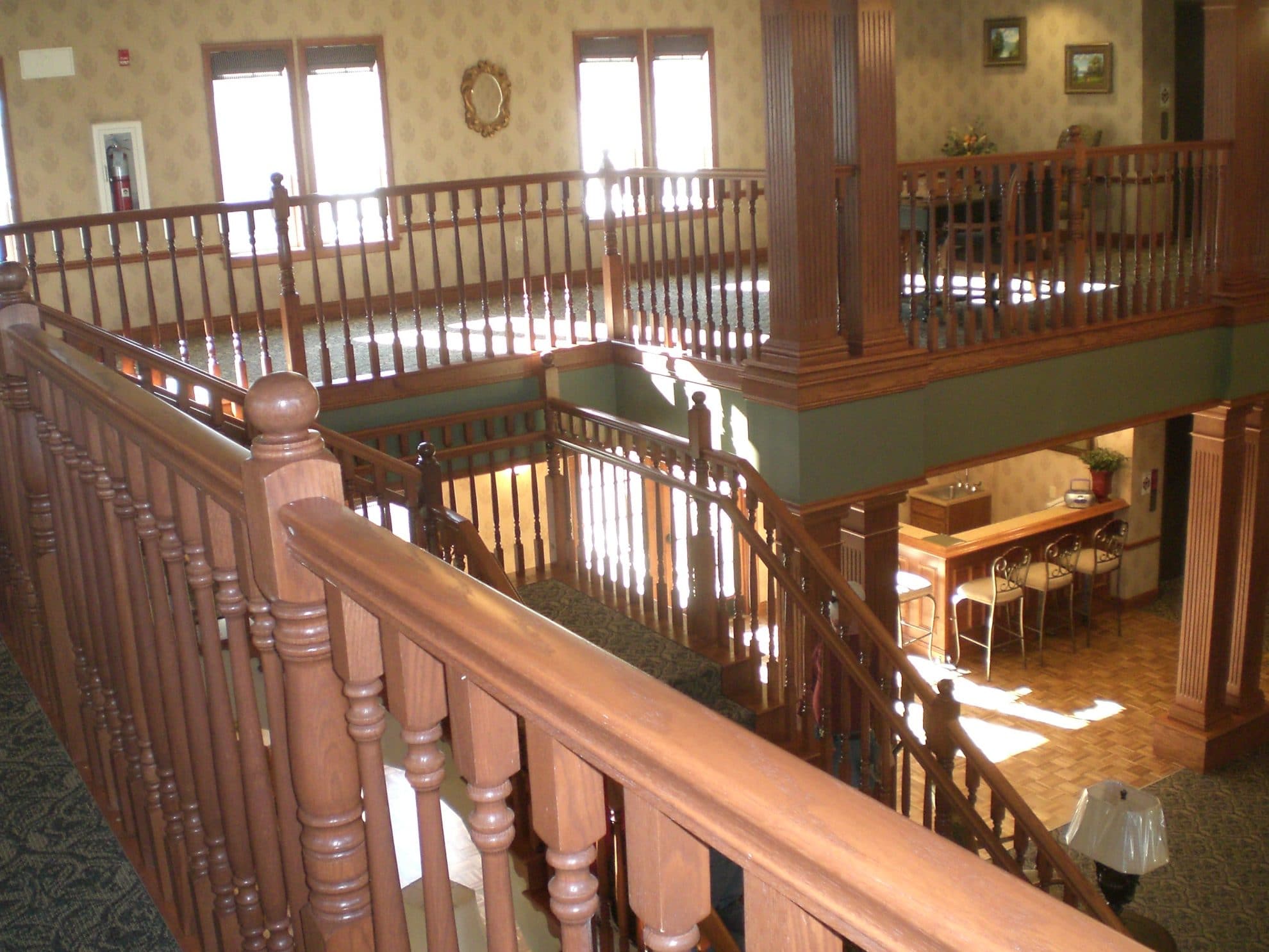 Indoor stairwell and railings.